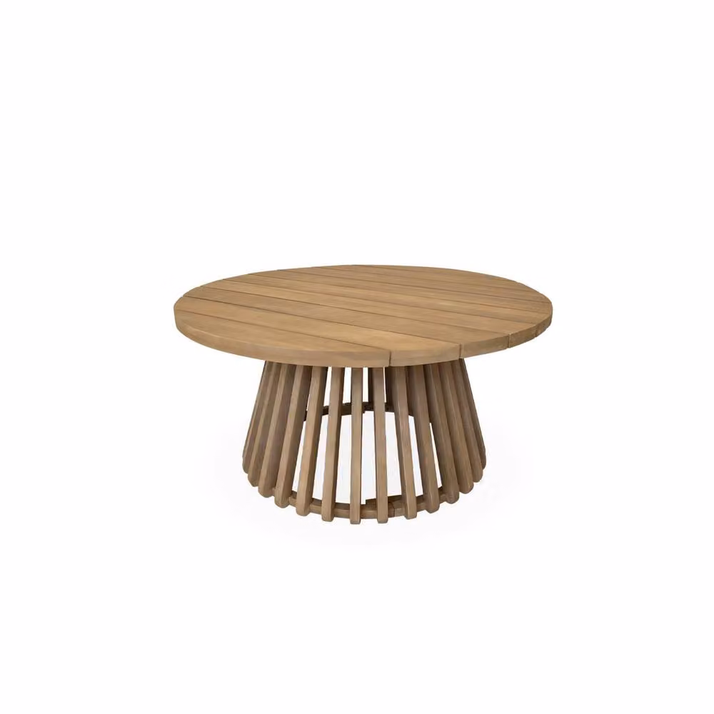 Sweekeec Round Acacia Wood Coffee Table in Beige for Indoor and Outdoor Use – 2