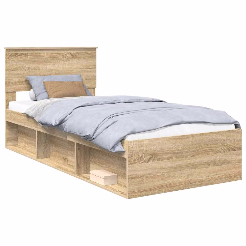 Berkfield Home Sonoma Bed Frame with Headboard in Brown Solid Pine Wood, W/D/H: 90 x 190 cm – 2