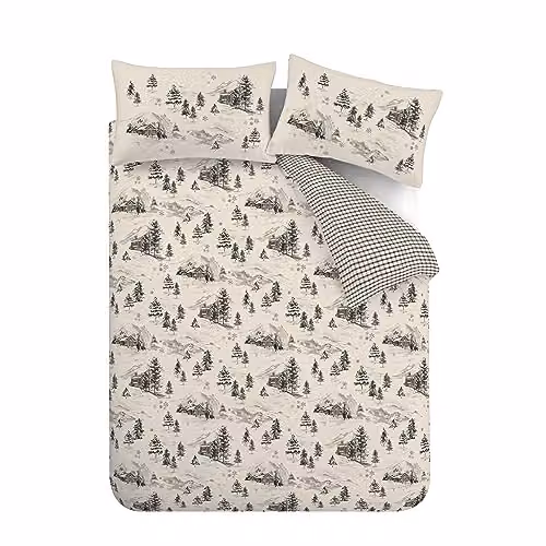 Catherine Lansfield Alpine Village Double Duvet Cover Set with Pillowcases, Brushed Cotton Flannelette, Beige, Duvet Cover: 200 x 200 cm, Pillowcases: 50 x 75 cm – 3