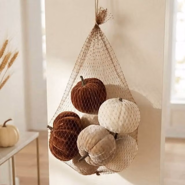 Garden Greatness Decorative Brown and White Velvet Pumpkins for Autumn and Halloween Tabletop Display, 1 Pack