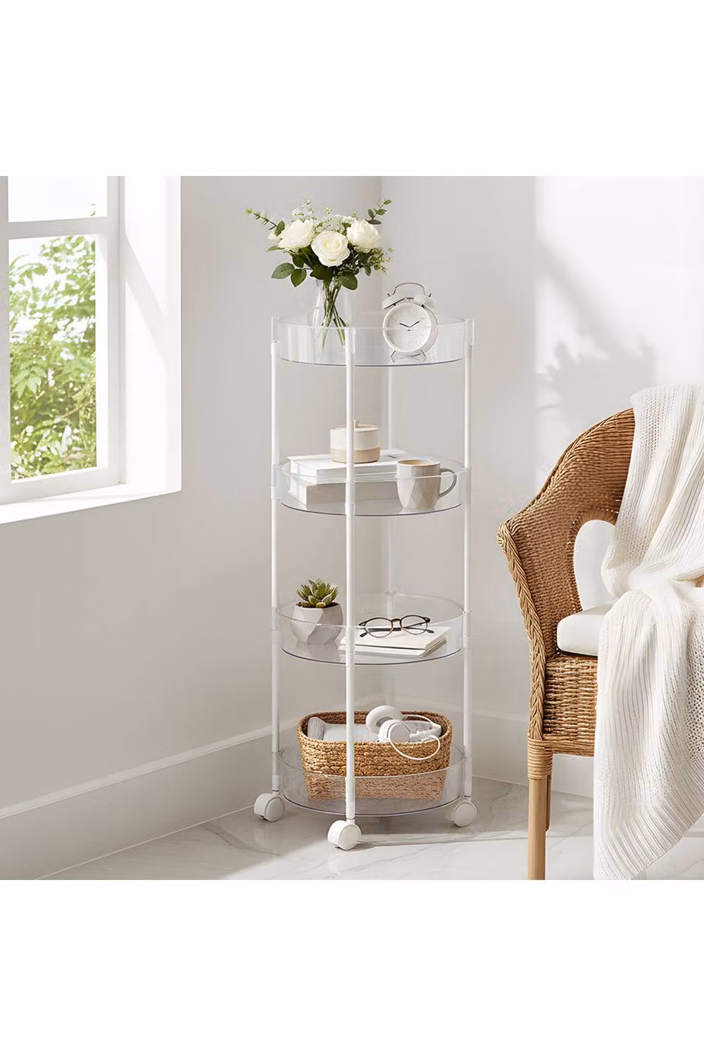 Living and Home 4-Tier Transparent Round Rolling Storage Cart, Clear, Diameter: 34 cm, Height: 90 cm – 2