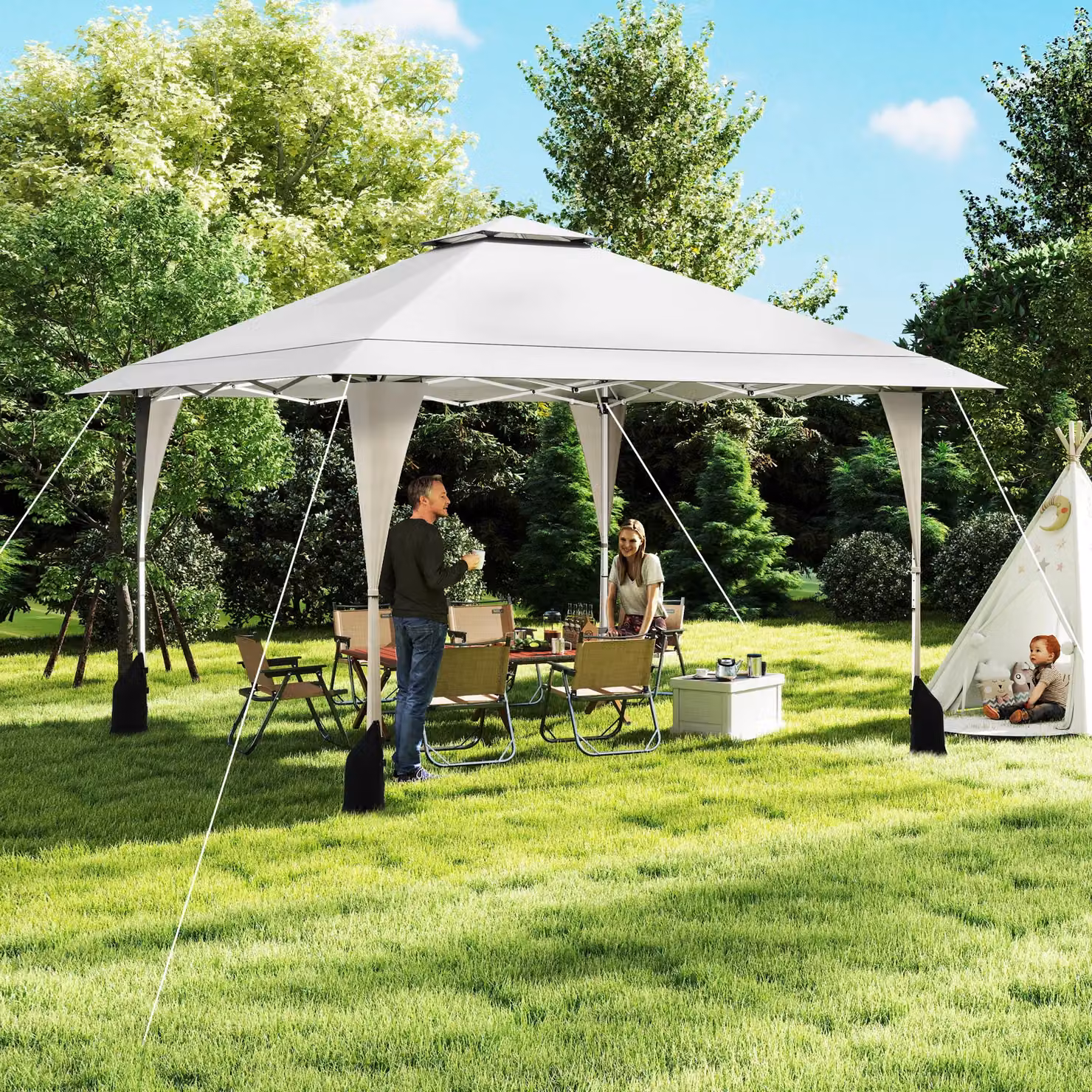 Costway Pop up Canopy Tent Outdoor Easy Setup Gazebo in Beige – 3