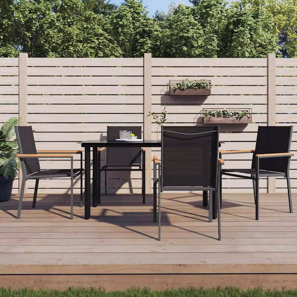 Berkfield Home Beautiful 5 Piece Garden Dining Set in Black Textilene and Powder Coated Steel – 2