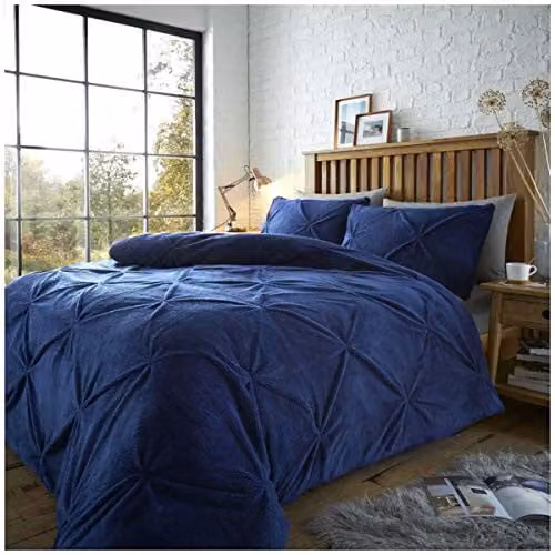 Gaveno Cavailia Navy Blue Teddy Bear Pintuck Duvet Set with Matching Pillowcase, 100% Polyester Fleece, Single Size – 1