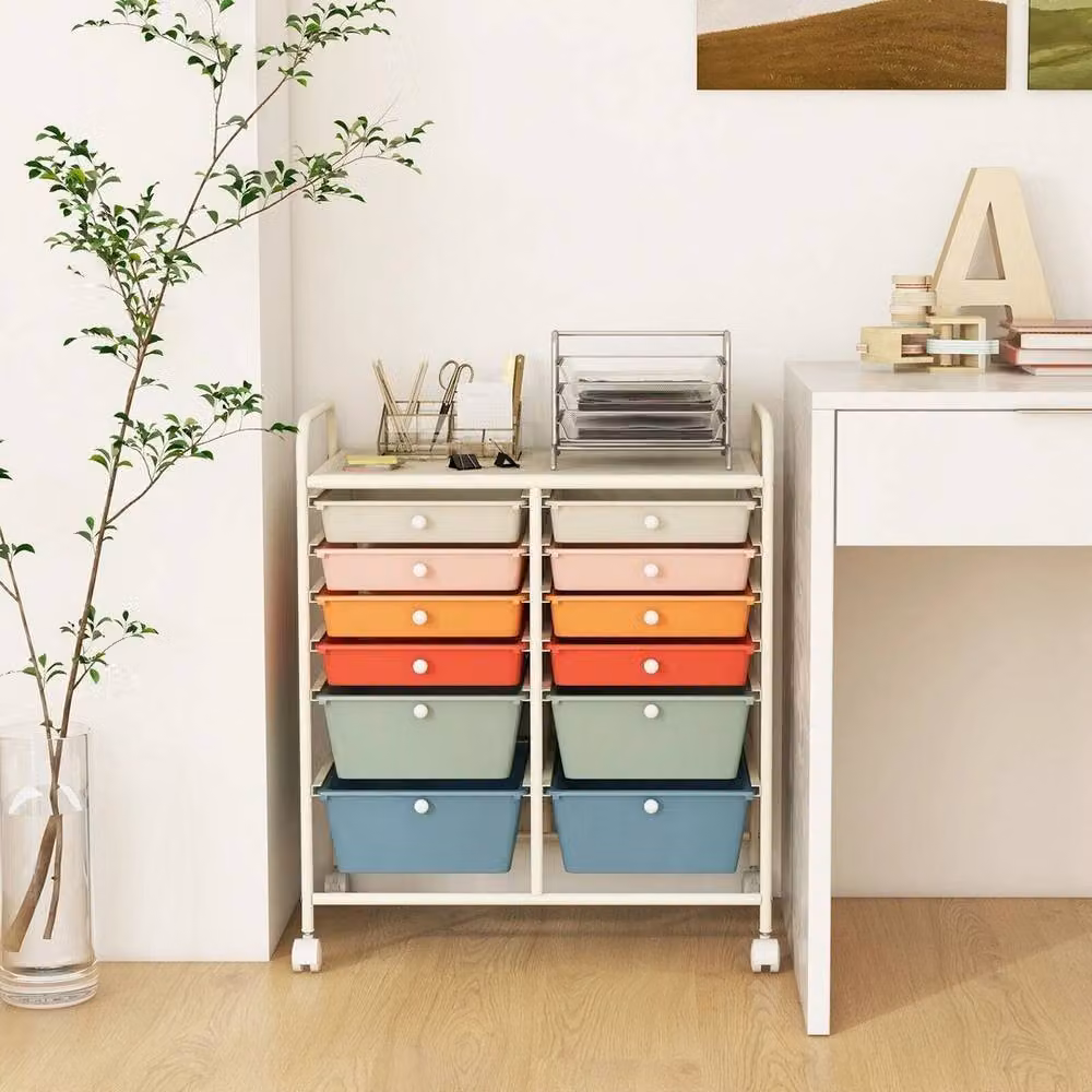 VOGREX 12 Drawer Lightweight Rolling Office Storage Cart in Multicolour – 2