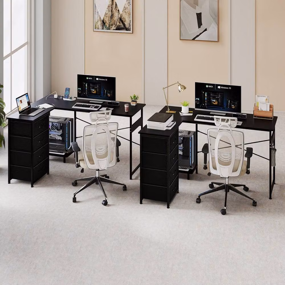 Levede Reversible L-shaped Corner Desk with 4 Drawers in Black – 2