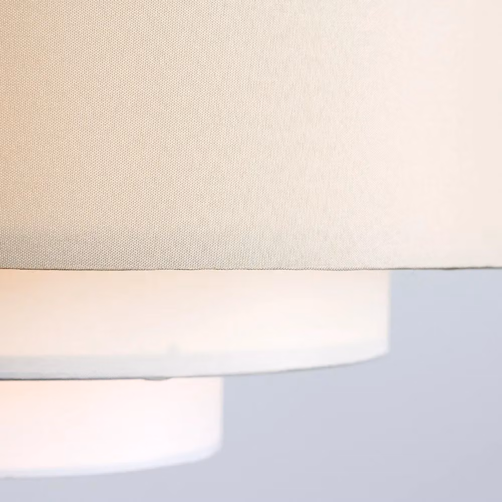 ValueLights Cream and Beige Fabric Cylinder Ceiling Pendant Shade with Warm White B22 Bulb, H 35.0 cm x W 19.5 cm – 2