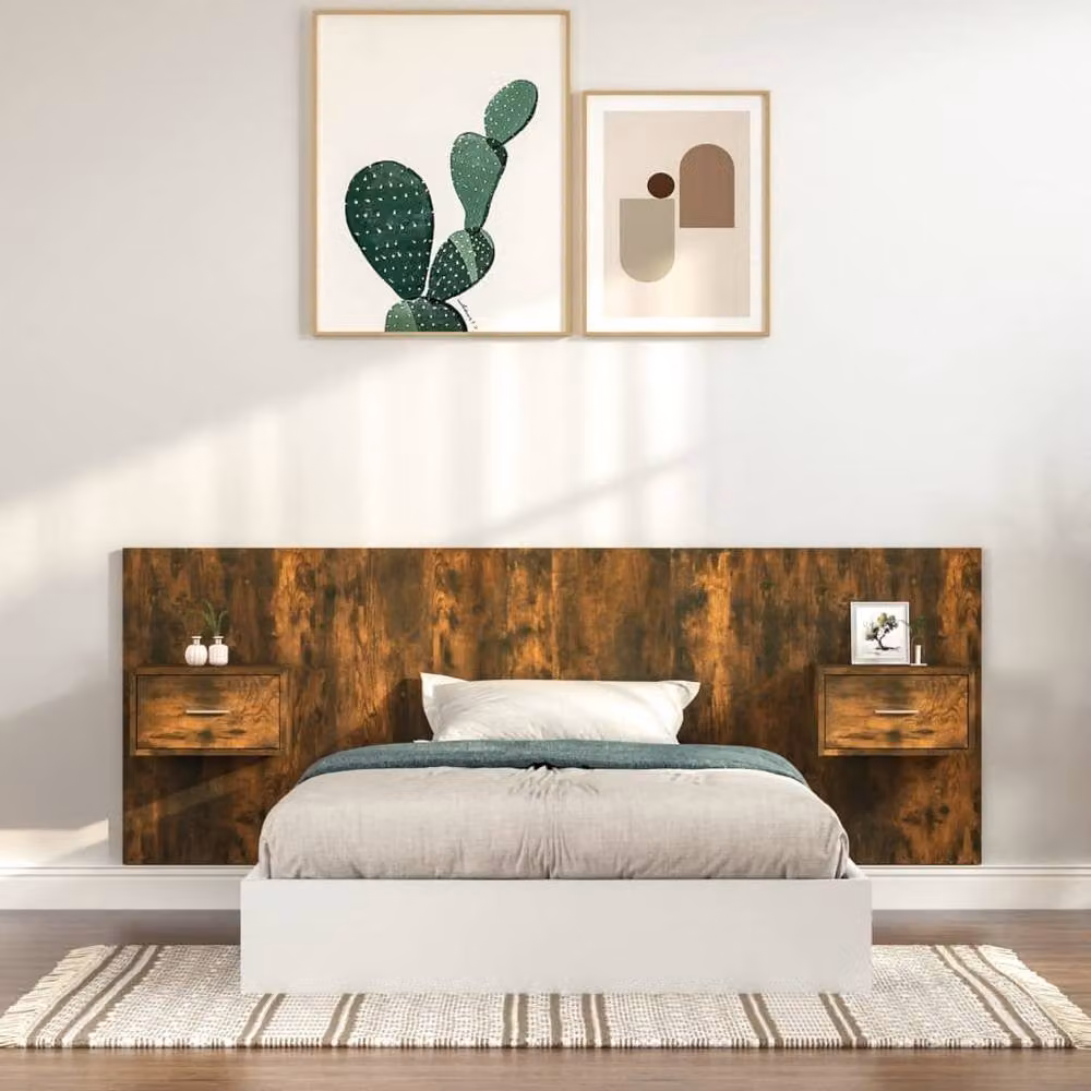 Berkfield Home Bed Headboard with Integrated Cabinets in Smoked Oak Brown Engineered Wood – 2