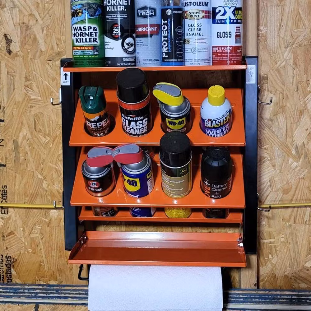 NESTLUNE Wall Mount Spray Can Organiser and Tool Storage Rack with Shelf, Orange, W: 52 cm, H: 1000 cm – 6