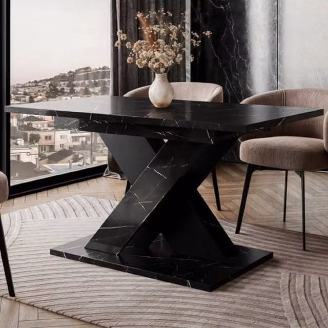 PHD Furniture Black Marble Effect Extendable Rectangular Dining Table