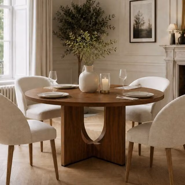 Matteo Round Farmhouse Dining Table in Brown, Diameter: 120 cm – 1