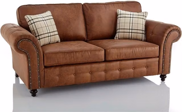 Furniture786Ltd Chicago Oakland 3 Seater Modern Upholstered Sofa in Brown Synthetic Leather with Scatter Cushions