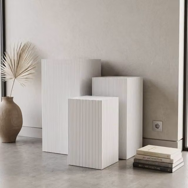 Garden Greatness Maison Trio Blanc Ribbed Display Pedestals, White, 3 Pack