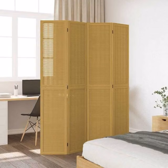Berkfield Home 4-Panel Room Divider in Brown Solid Paulownia Wood – 1
