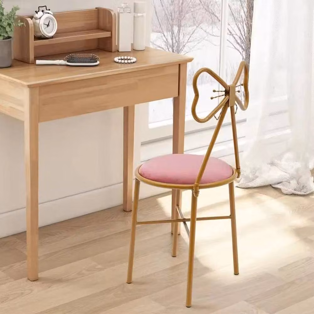 FLAVORA Metal Frame Sun Bow Back Makeup Vanity Stool in Pink, W: 100 cm x D: 50 cm x H: 50 cm – 4