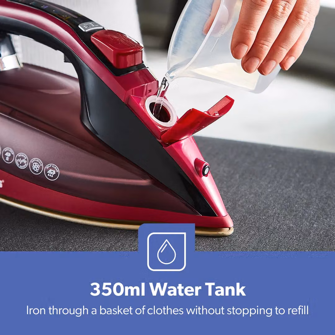 Geepas Digital Steam Iron 2400W with Ceramic Non-Stick Soleplate and Vertical Steam in Dark Pink – 7
