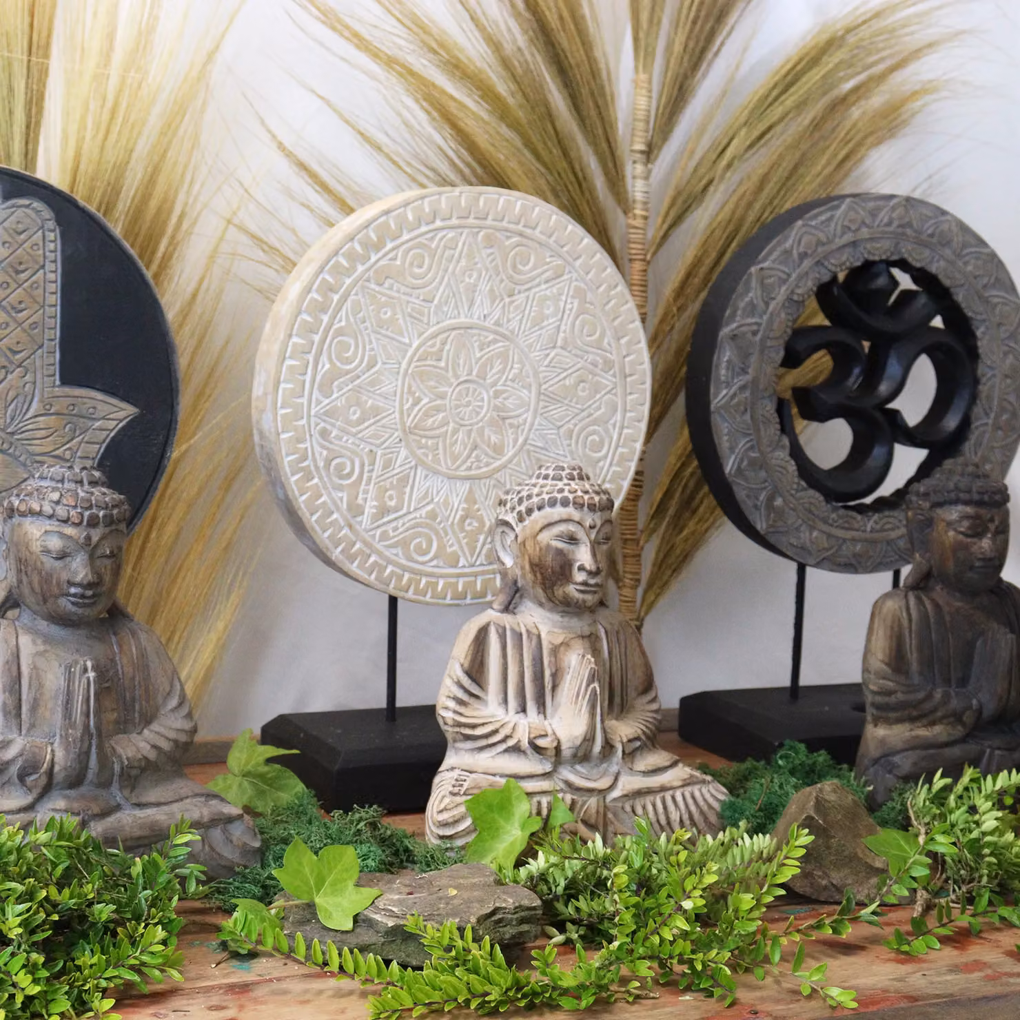 KDMD Classic Mandala Buddha Feng Shui Tabletop Set in Grey and Sand – 2