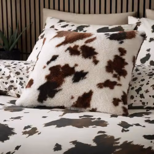Fusion Cow Print Faux Fur Square Cushion in White and Multicolour, W/D/H: 43 x 43 x 43 cm – 4