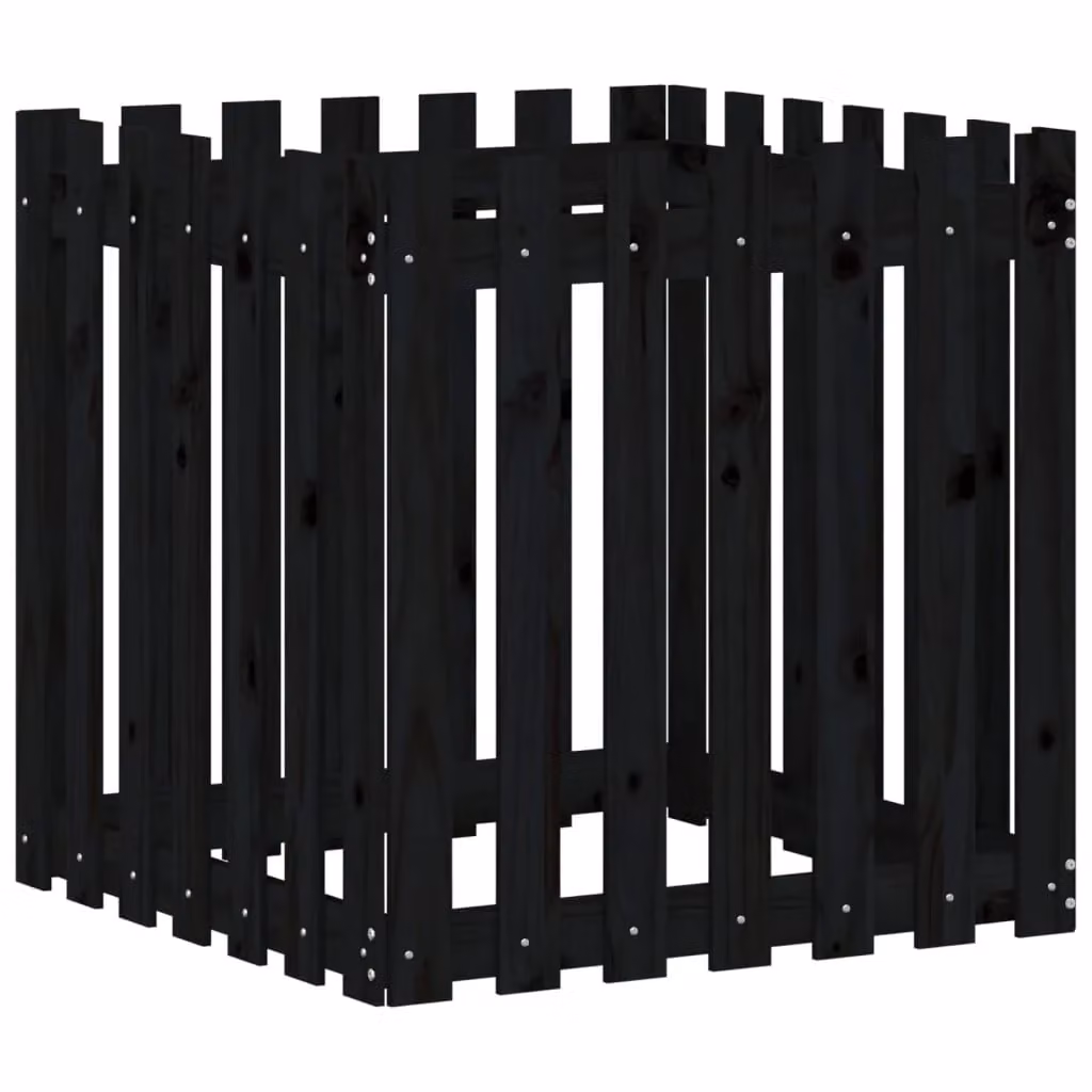 Berkfield Home Garden Planter with Fence Design in Black, Solid Wood and Plastic, W/D/H: 70 x 70 x 70 cm – 2