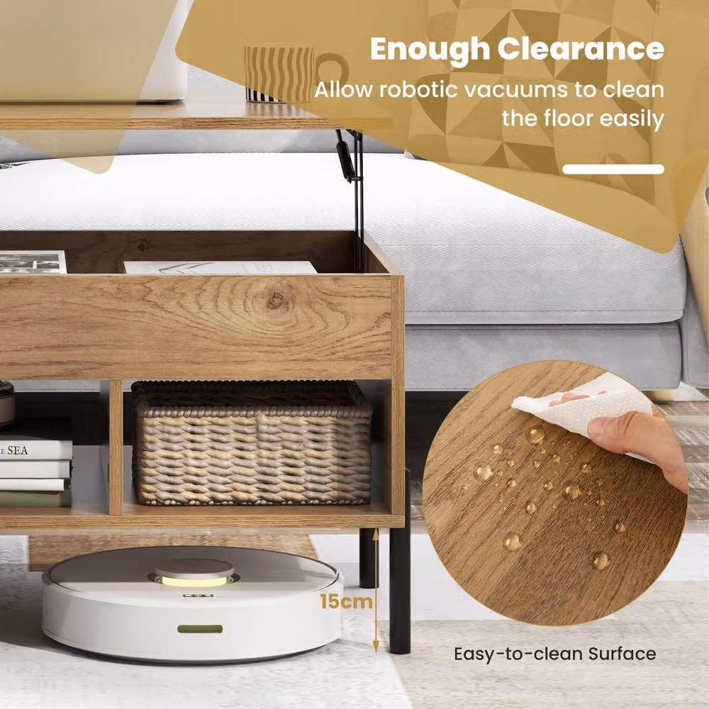 Costway Modern Rectangular Lift Top Coffee Table in Brown – 5