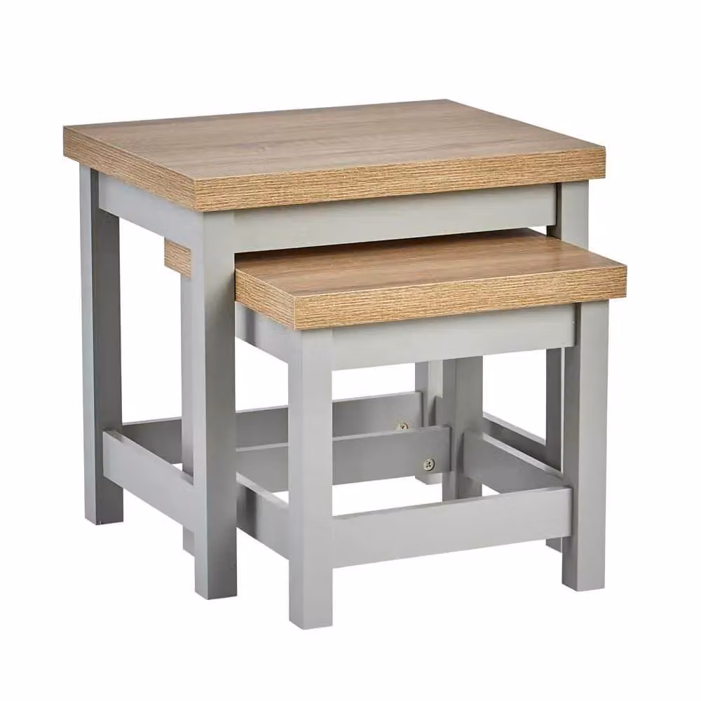 Home Source Nest of 2 Occasional Side Tables with 36mm Oak Tops in Grey – 3