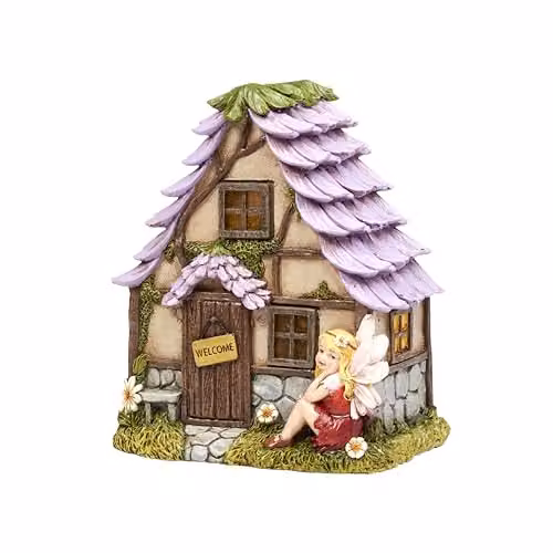 mysmartbuy Solar Powered Flower Lodge Fairy House Multicolour Garden Ornament H21 x W18 x D14 cm – 2