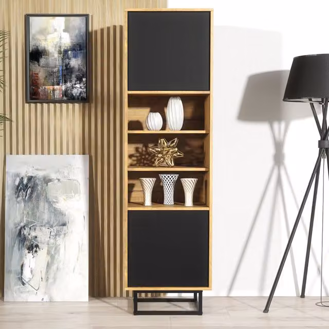 Creative Furniture Harmony Industrial Display Cabinet in Oak and Black, Height: 175 cm