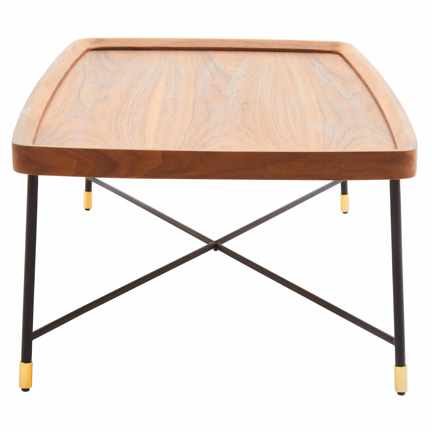Orsina Rectangular Coffee Table with Walnut Veneer Top and Black Metal X-Frame Support – 3