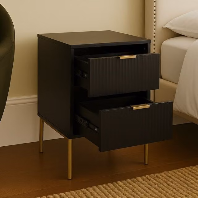 Home Treats Modern Ridged Bedroom Furniture Set in Black with White and Gold Accents