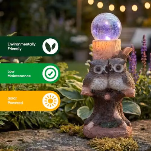 Gardenwize Solar Owl Crackle Ball Light with Colour Changing LED in Brown and Multicolour – 7