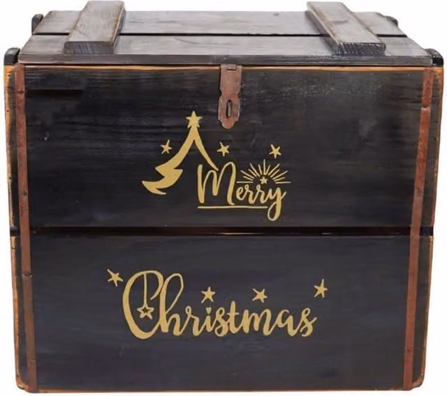 Minster Merry Christmas Wood Box with Lid, Black, W: 42 cm, D: 36 cm, H: 30 cm – 1