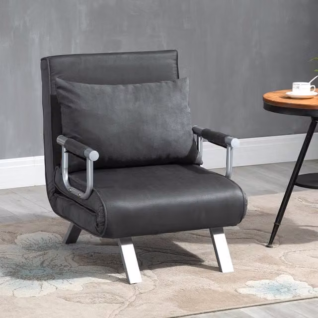 HOMCOM Modern 2-in-1 Single Sofa Bed in Grey with Microfibre and Synthetic Leather Upholstery