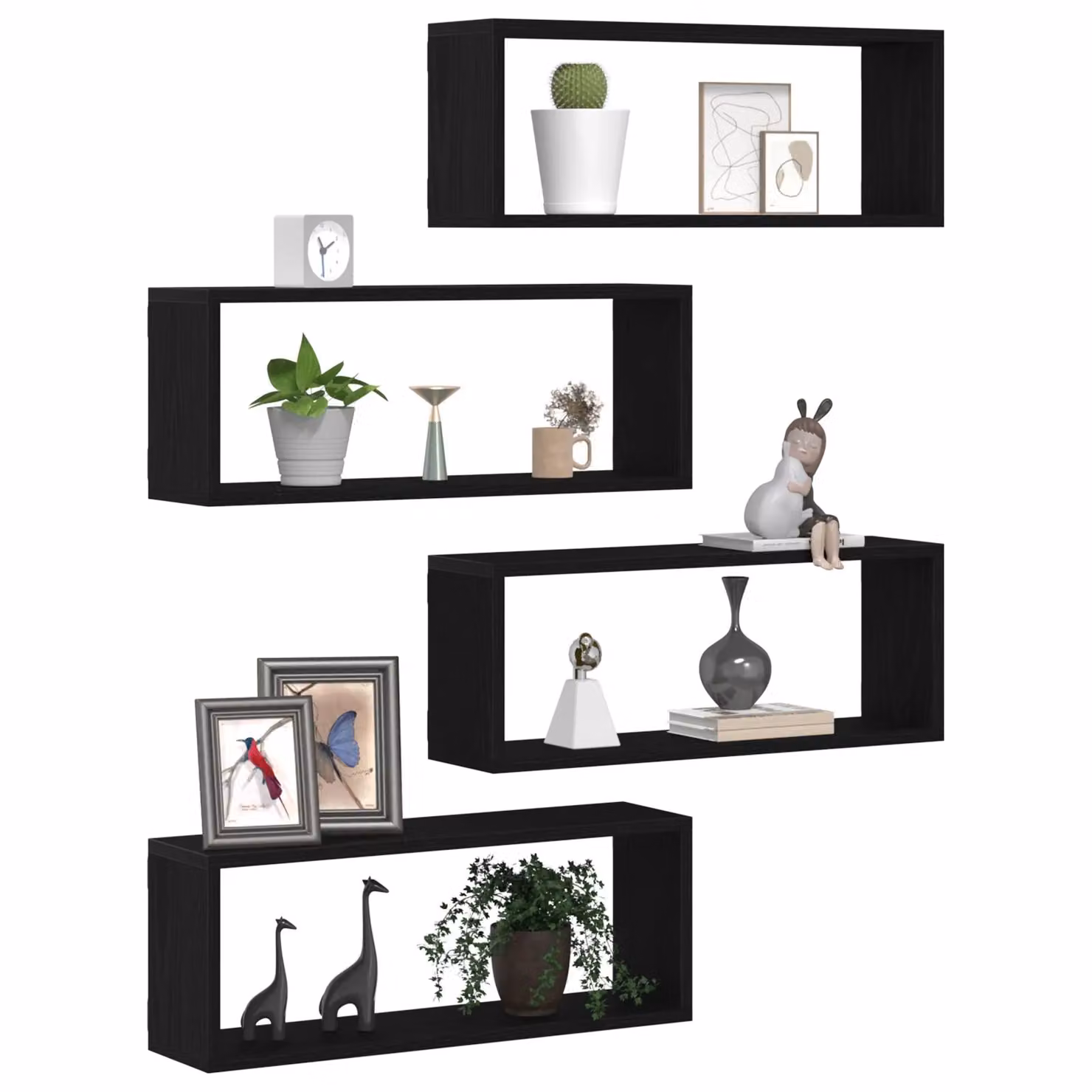 Berkfield Home Set of 4 Wall Mounted Shelves in Black Oak, W: 60 cm, D: 15 cm, H: 23 cm – 2