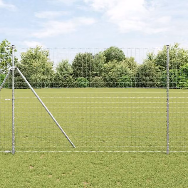 Berkfield Home Euro Fence with 7 Posts, Galvanised Steel, Silver, W: 10 m, H: 1.5 m