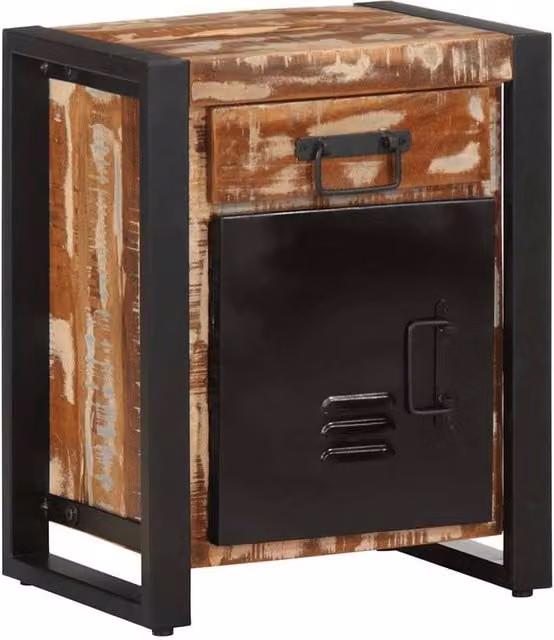 Berkfield Home Multicolour Industrial Bedside Cabinet in Reclaimed Mango Wood, W/D/H: 40 x 30 x 50 cm