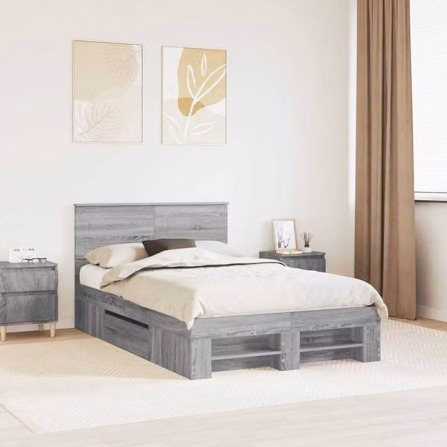 Berkfield Home Grey Sonoma Bed Frame in Engineered Wood, W/D/H: 120 x 200 cm