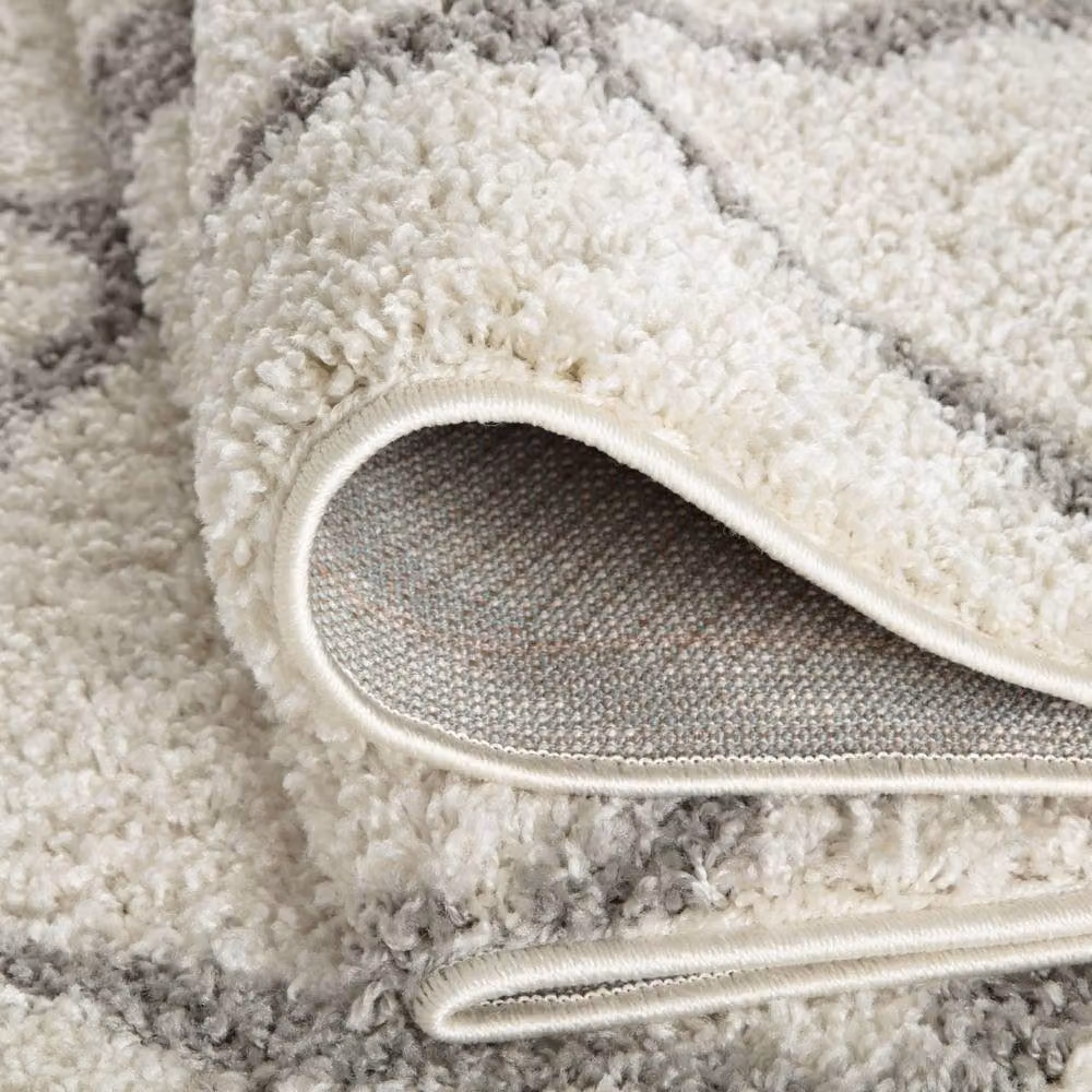 THE RUGS Soft Moroccan Shaggy Rug in Ivory and Grey, W: 240 cm, D: 340 cm – 2