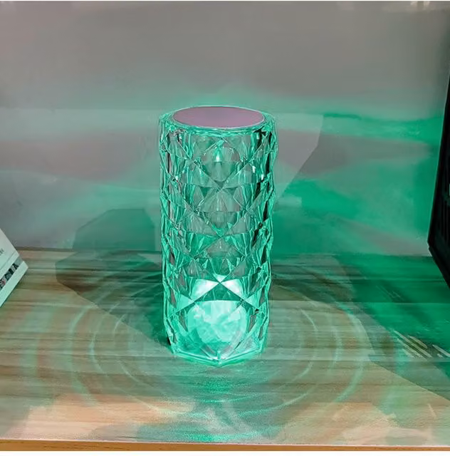 H&O Direct Crystal Diamond RGB LED Table Lamp with Remote Control, White and Transparent, W/D/H: 16.0 x 7.0 x 16.0 cm