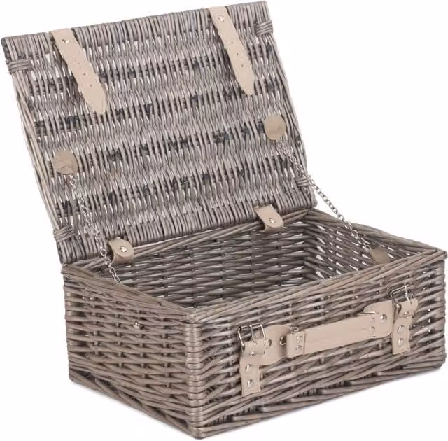 Red Hamper Wicker Picnic Basket in Grey with Antique Wash, Diameter: 36 cm – 1