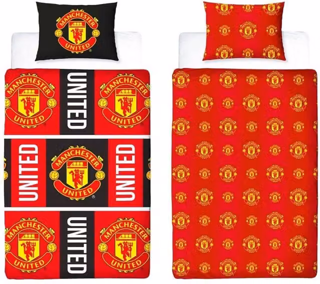 Manchester United FC Reversible Duvet Cover and Pillowcase Set in Red, W: 140 cm, H: 200 cm – 1
