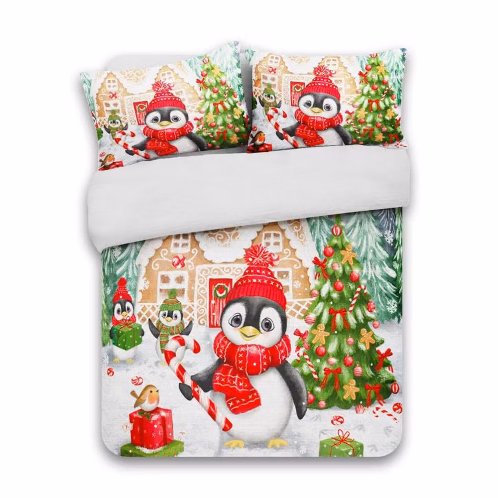 Velosso Sweet Penguin Candy Cane Christmas Duvet Cover and Pillowcase Set, Multicolour, W: 200 cm, H: 220 cm – 3