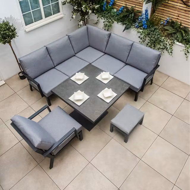 Bracken Outdoors Miami Deluxe Aluminium Compact Corner Set with Adjustable Table, Stools and Chairs in Matt Anthracite Grey