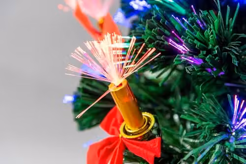 Shatchi Pre-Lit Green Fibre Optic Christmas Tree with Candle and Bow Decorations and Star Topper, Multicolour LED Lights, H 60 cm – 5