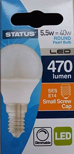 Status Dimmable LED Pearl Bulb, E14, Warm White, 5.5W (40W Equivalent), 470 Lumens
