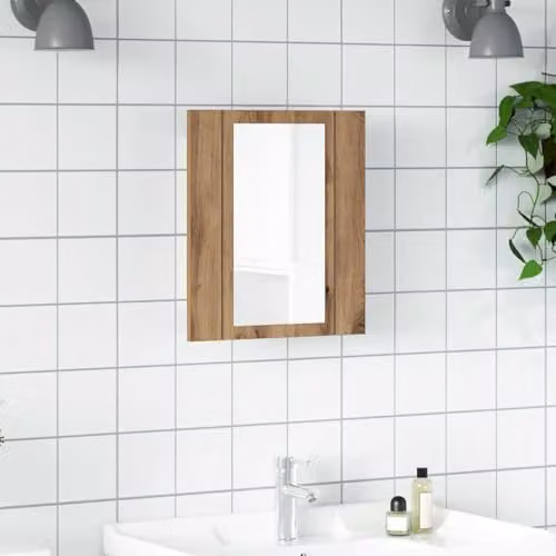 vidaXL LED Bathroom Mirror Cabinet in Artisan Oak, Brown, W/D/H: 40 x 12 x 45 cm – 2