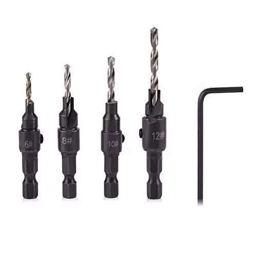 Lumberjack Quick Change 1/4" Hex Shank Adjustable Countersink Drill Bit Set, Black, HSS Stainless Steel – 1