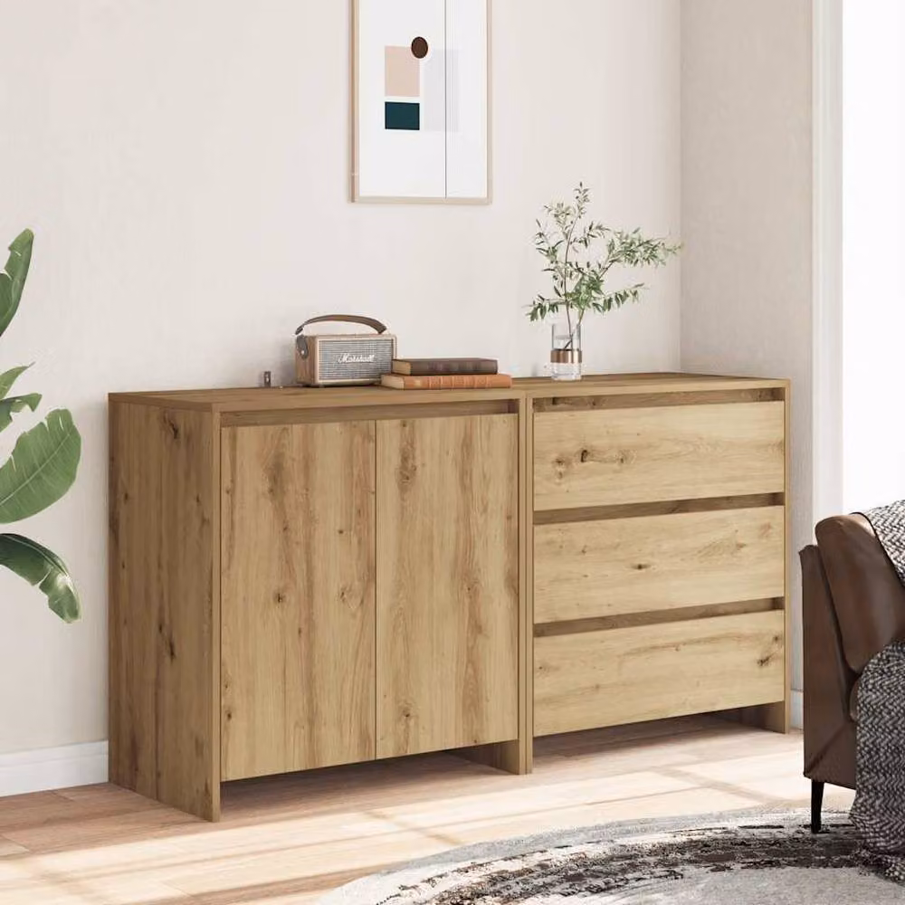 Berkfield Home 2 Piece Artisan Oak Sideboard in Brown Engineered Wood – 2