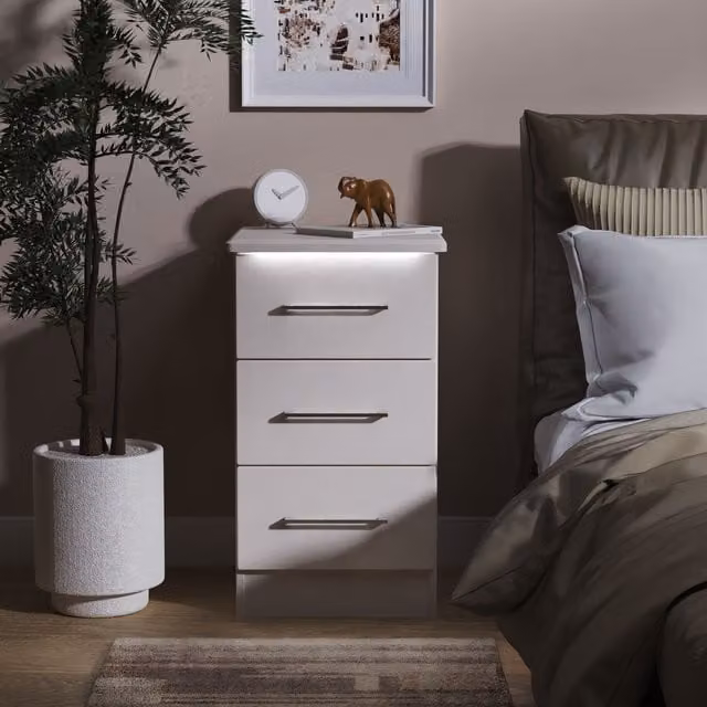 Ready Assembled 2 U Lyon 3 Drawer Bedside Cabinet in Taupe