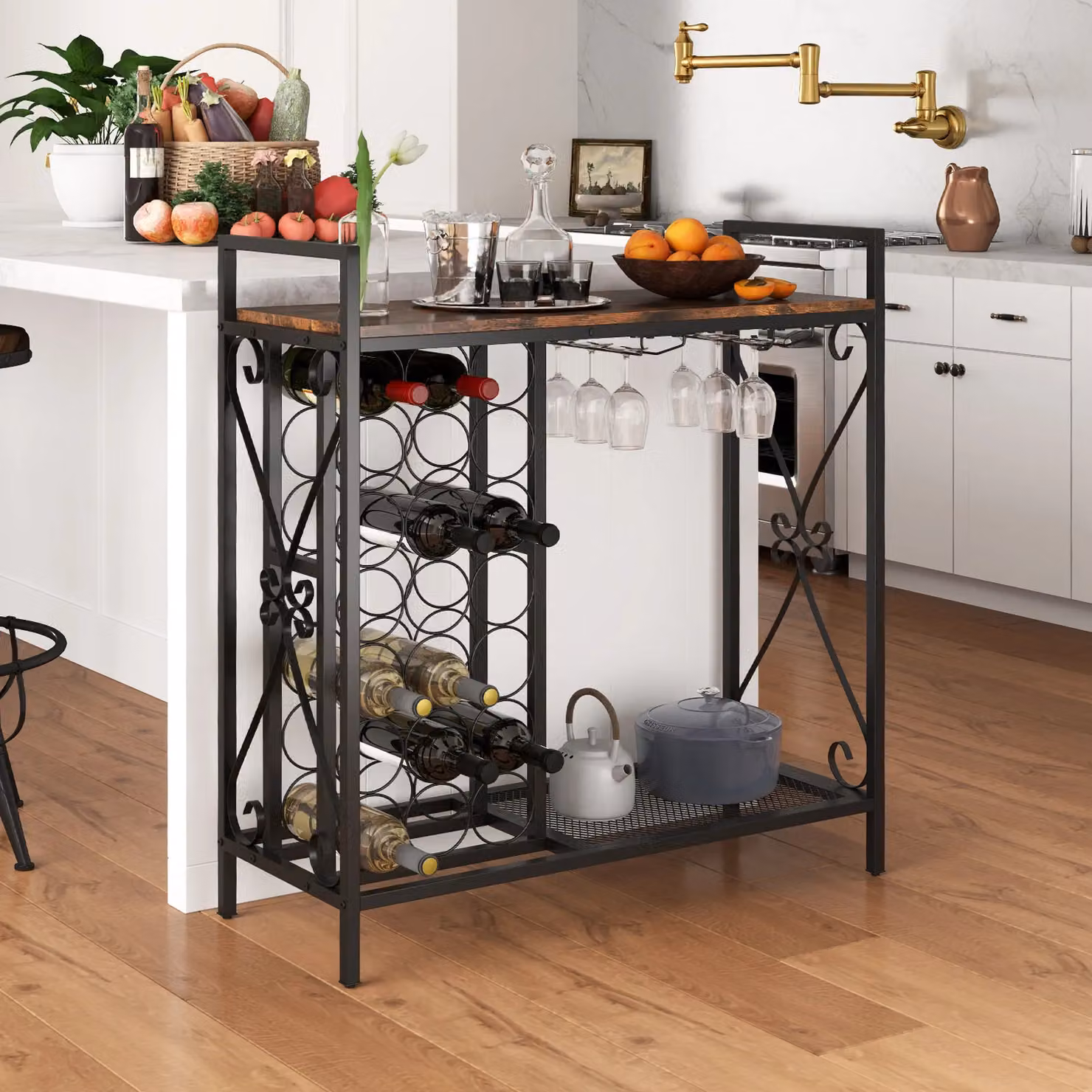 Gymax 21 Bottle Freestanding Floor Wine Rack in Brown – 4