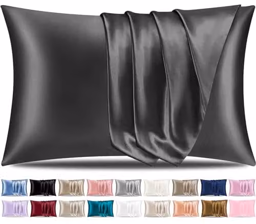 Pamposh Satin Silk Pillowcases 2 Pack in Charcoal with Envelope Closure, W/D/H: 50 x 75 x 0 cm – 1